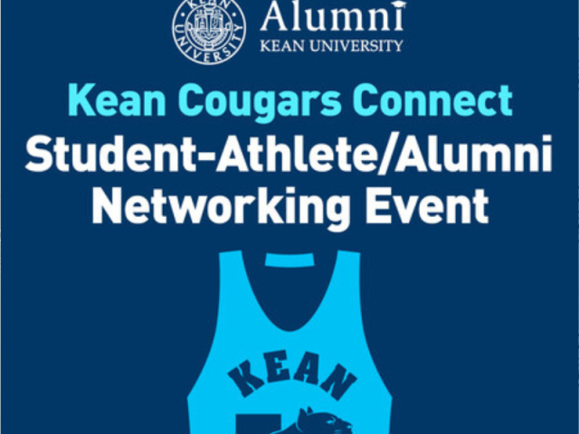 Kean jersey on navy background for student athlete alumni networking