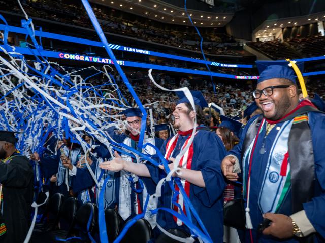Confetti explosion at Kean commencement